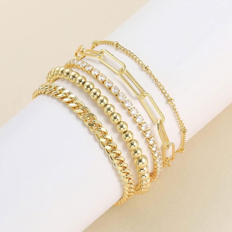 LinJie 5-Piece Gold Chain Bracelet Set for Women - Adjustable Ankle Bracelets - Image 3