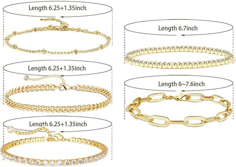 LinJie 5-Piece Gold Chain Bracelet Set for Women - Adjustable Ankle Bracelets - Image 5