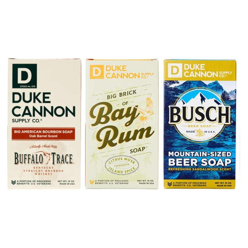 Duke Cannon Booze Soap 3Pack Bourbon Bay Rum  Busch Beer  10 oz Bars with Rich Oak Barrel Citrus Musk  Sandalwood Scents  Triple Milled Large Size