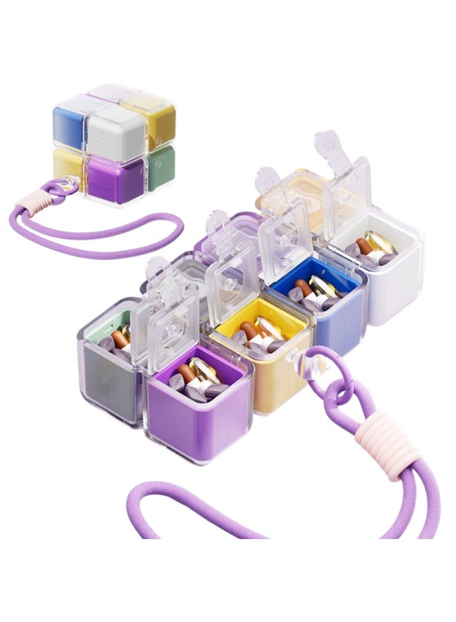 Portable Magnetic Pill Case with Lanyard, Magic Cube Pill Organizer Box, 8‑Compartment Travel Pill Storage, Daily Medication Container for Fish Oil, Medicine, Vitamins, Supplements, Sugar - Image 1