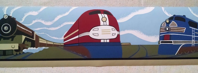 Seabrook Trains Wallpaper Border - Art Deco - Railfans- Bright - Image 3