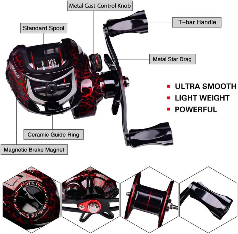 Proberos مجموعة صنارة الصيد والبكرة بطول 69 قدم من ألياف الكربون مع صنارة صيد تلسكوبية وبكرات صيد دوارة وصيد بالجر، مجموعة أدوات صيد الأسماك في المياه المالحة والعذبة والجليدية، مجموعة صنارات الصيد - Image 5