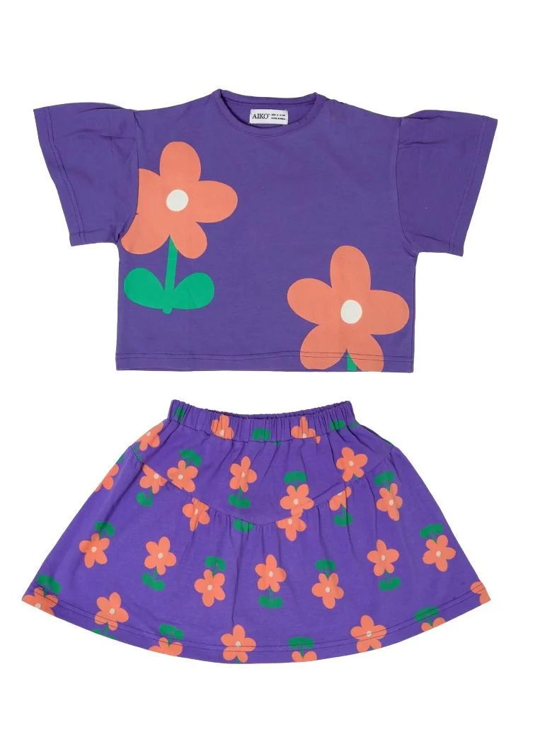 ايكو AIKO - Girls T-Shirt and Skirt Floral Pattern Set