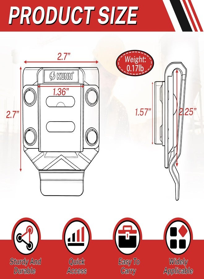 KUNN Drill Holder for Tool Belt, Single Pack Drill Belt Clip & Tape Measure Holster | Low-Profile Quick-Release Holder | Fits Belts Up to 2.7" | for Impact Driver, Nailer - Image 2