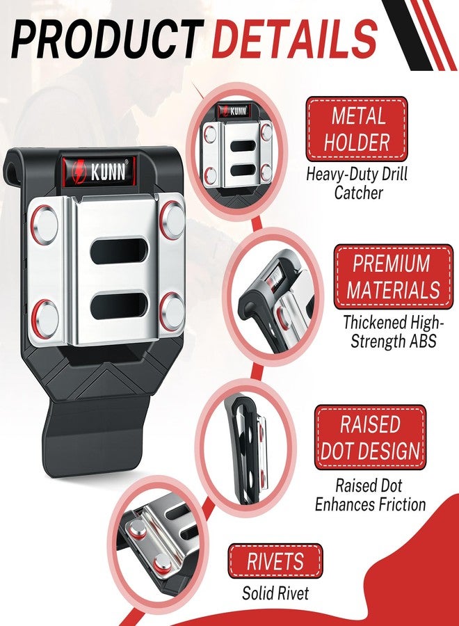 KUNN Drill Holder for Tool Belt, Single Pack Drill Belt Clip & Tape Measure Holster | Low-Profile Quick-Release Holder | Fits Belts Up to 2.7" | for Impact Driver, Nailer - Image 3