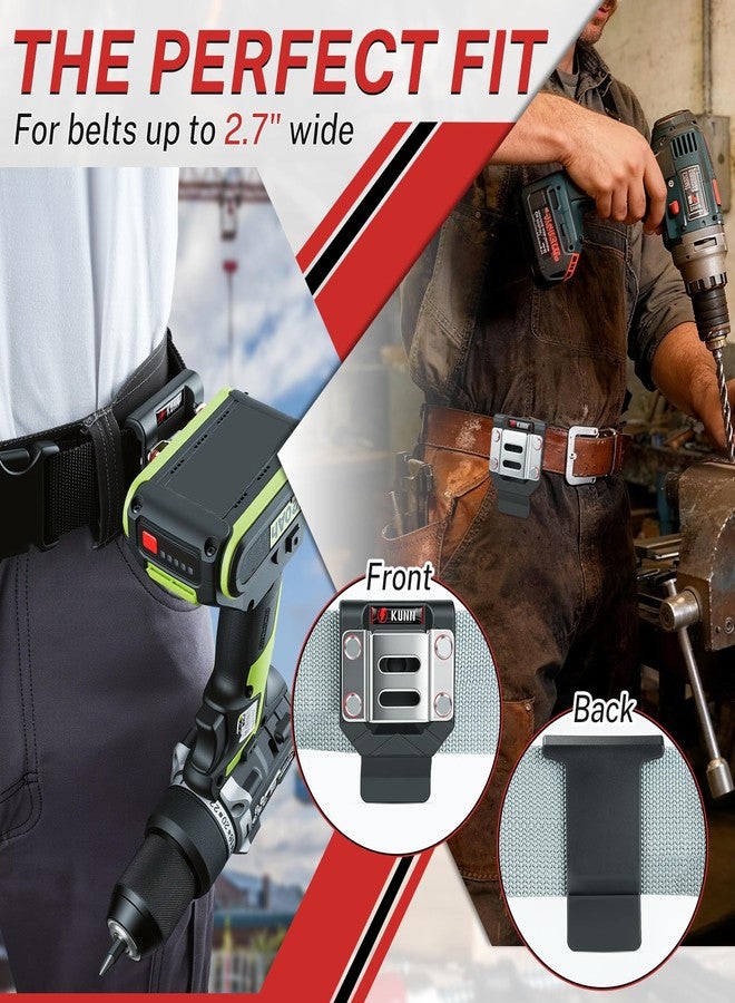 KUNN Drill Holder for Tool Belt, Single Pack Drill Belt Clip & Tape Measure Holster | Low-Profile Quick-Release Holder | Fits Belts Up to 2.7" | for Impact Driver, Nailer - Image 4