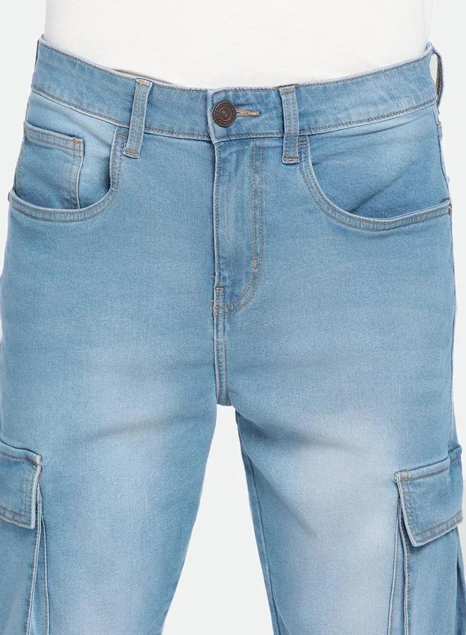 Dennis Lingo Mid Rise Straight Fit Cargo Solid Jeans by Styli