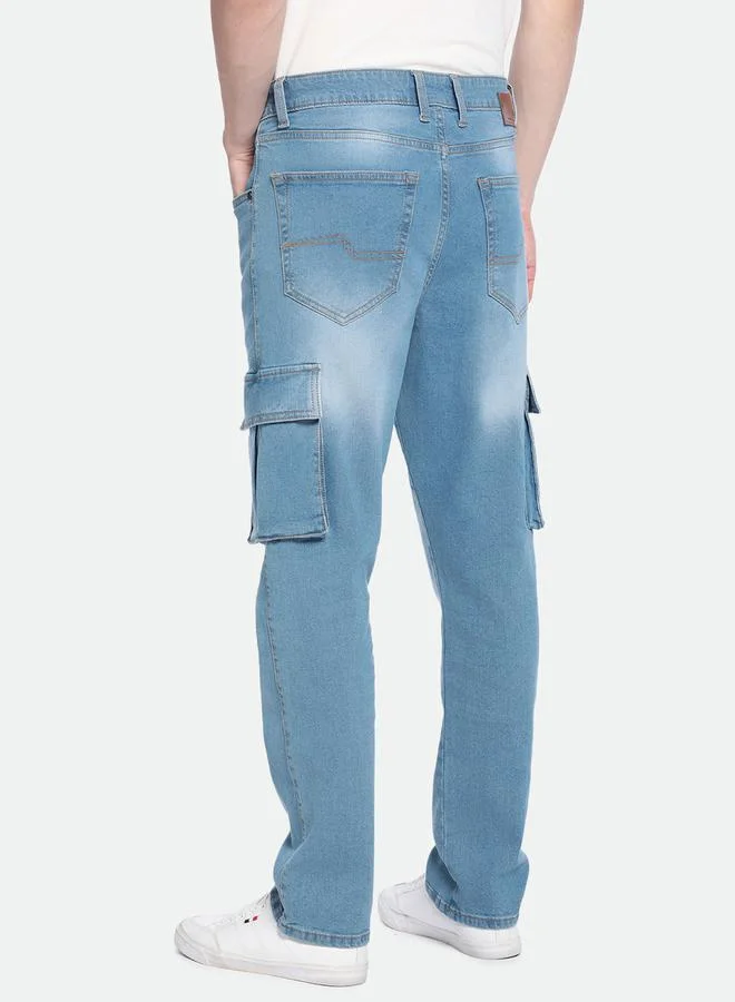 Dennis Lingo Mid Rise Straight Fit Cargo Solid Jeans by Styli