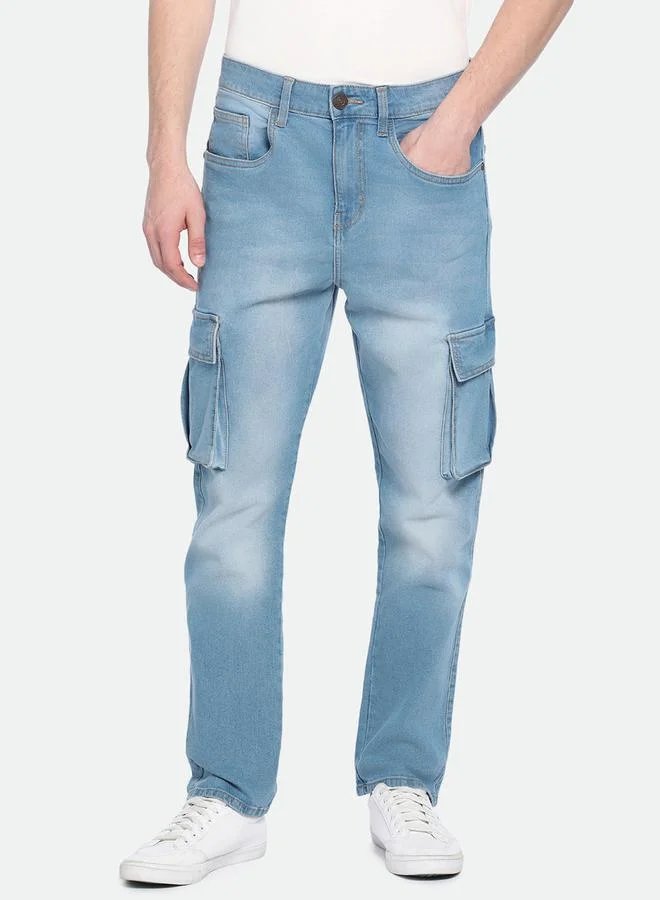 Dennis Lingo Mid Rise Straight Fit Cargo Solid Jeans by Styli