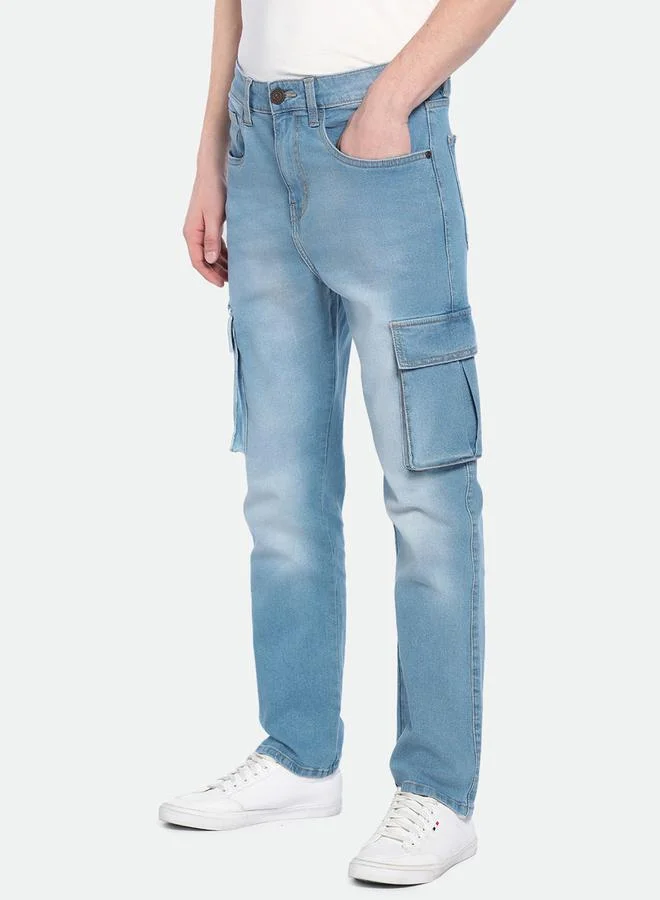 Dennis Lingo Mid Rise Straight Fit Cargo Solid Jeans by Styli