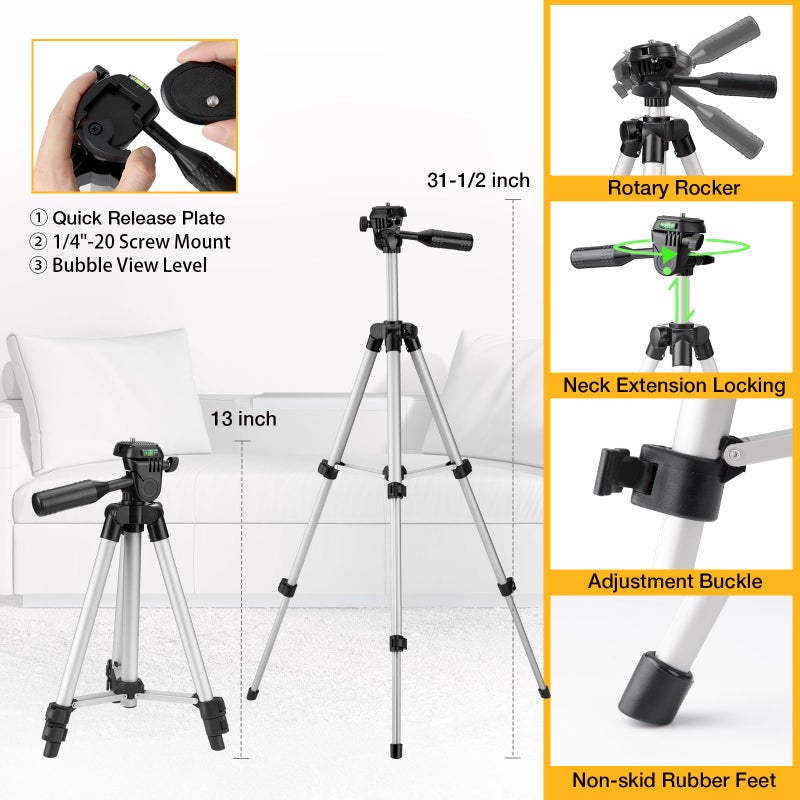 PREXISO Laser Level with Tripod, 65Ft Self Leveling Cross Line Laser Level, Green Line leveler Tool for Hanging Pictures, Home Renovation with LED Indicator & 2 AA Batteries (31-1/2 inch Tripod) - Image 2
