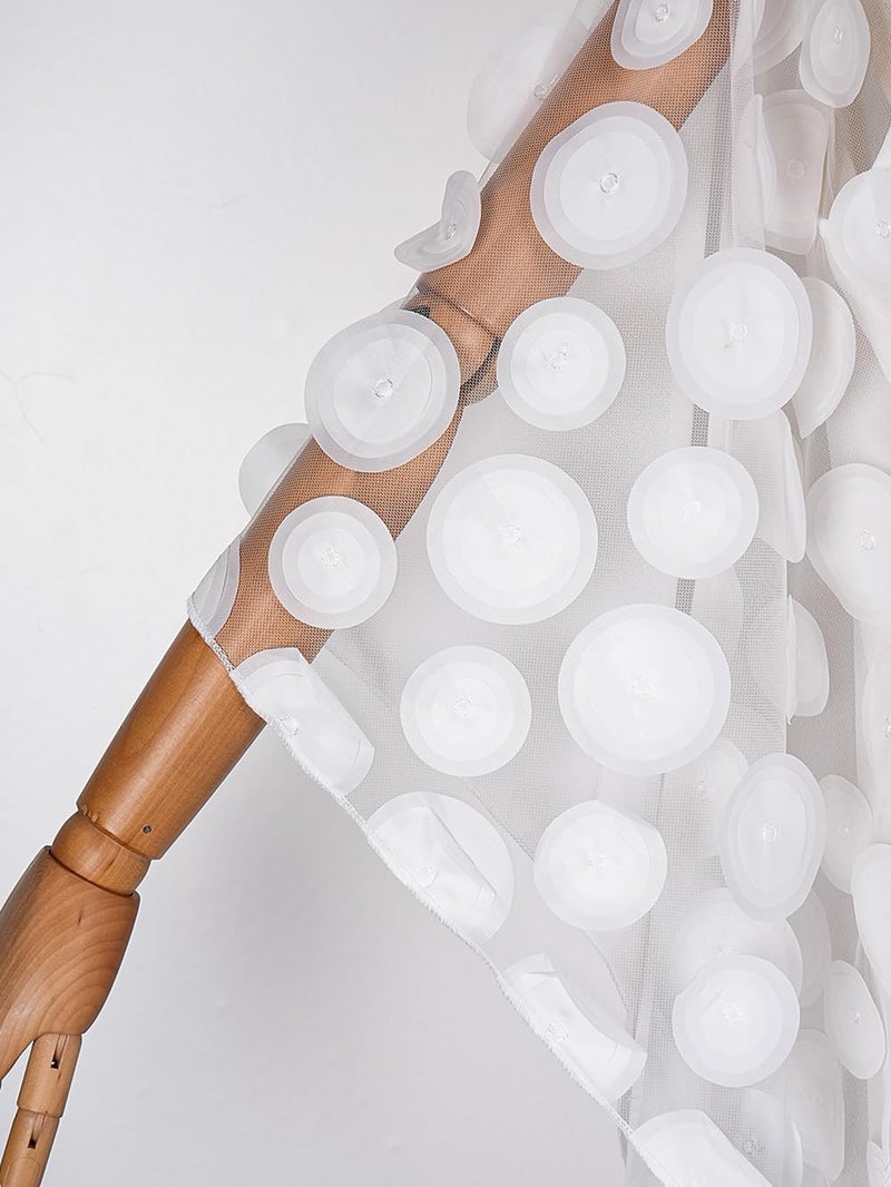 HD African Women Applique Flower Dress Boat Neck White Kaftan Chiffon Gown One Size - Image 4