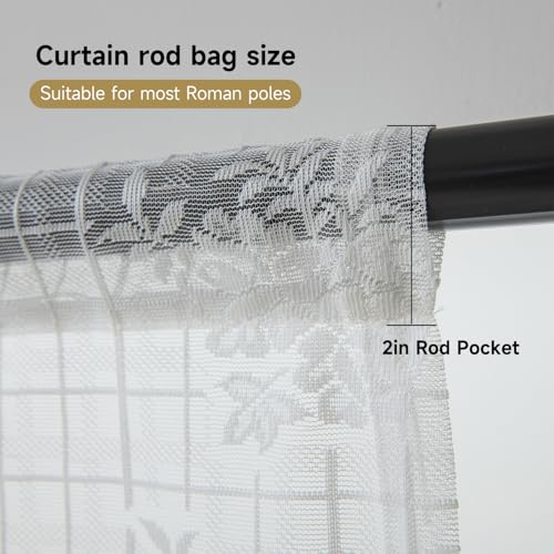 PearAge Valance Half Window Sheer Curtains Rod Pocket, Rose Grid Harmony Curtain for Kitchen Living Room and Bedroom, 50 x 13 Inches - Image 2