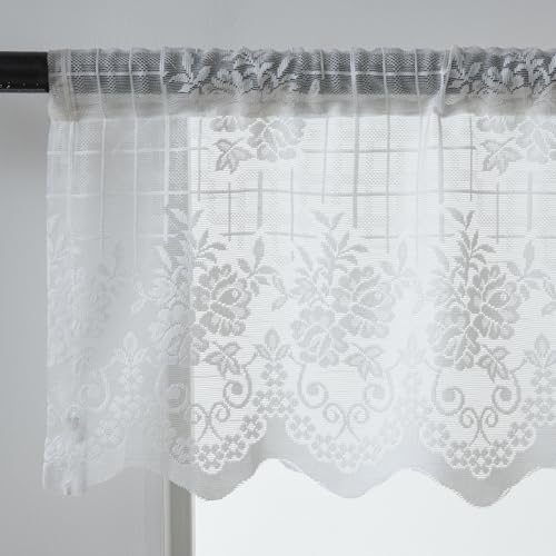 PearAge Valance Half Window Sheer Curtains Rod Pocket, Rose Grid Harmony Curtain for Kitchen Living Room and Bedroom, 50 x 13 Inches - Image 4