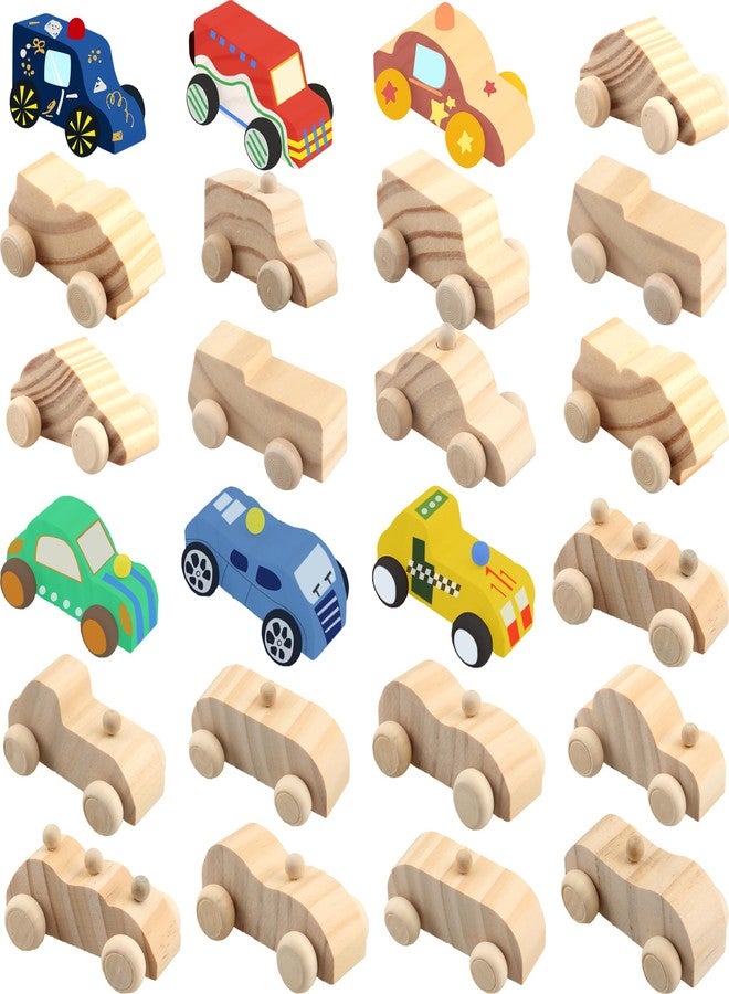 Haconba 24 Pack DIY Wooden Car Toys Unfinished Wood Car to Paint Wooden Craft Vehicles for Students Home DIY Crafts Activities, 12 Styles - Image 1