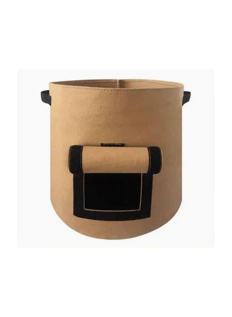 Generic Non Woven Round Fabric Grow Bags for Potato, Colour - Camel, Dimension: 30 CM Dia X 35 CM Height with Flap Opening, Volume -7 Gallon, Suitable For Potatoes, Carrots, Root Vegetables  - Image 1
