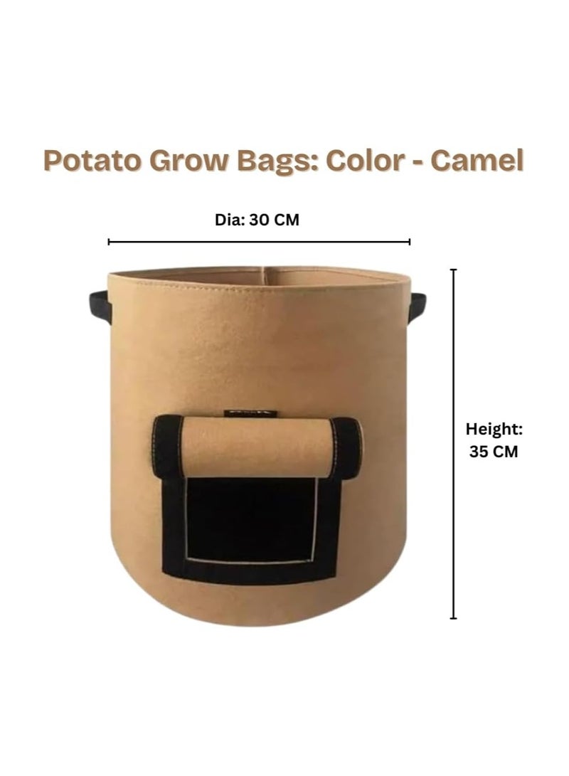 Generic Non Woven Round Fabric Grow Bags for Potato, Colour - Camel, Dimension: 30 CM Dia X 35 CM Height with Flap Opening, Volume -7 Gallon, Suitable For Potatoes, Carrots, Root Vegetables  - Image 3