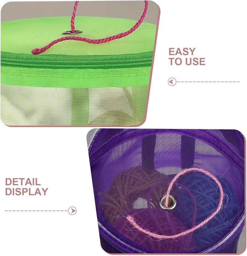 GALPADA 4pcs Small Yarn Storage Bags Mesh Tote for Crochet and Knitting, Portable Thread Organizer with Zipper, Purple and Green, Breathable Handheld Holder for Craft Projects - Image 3