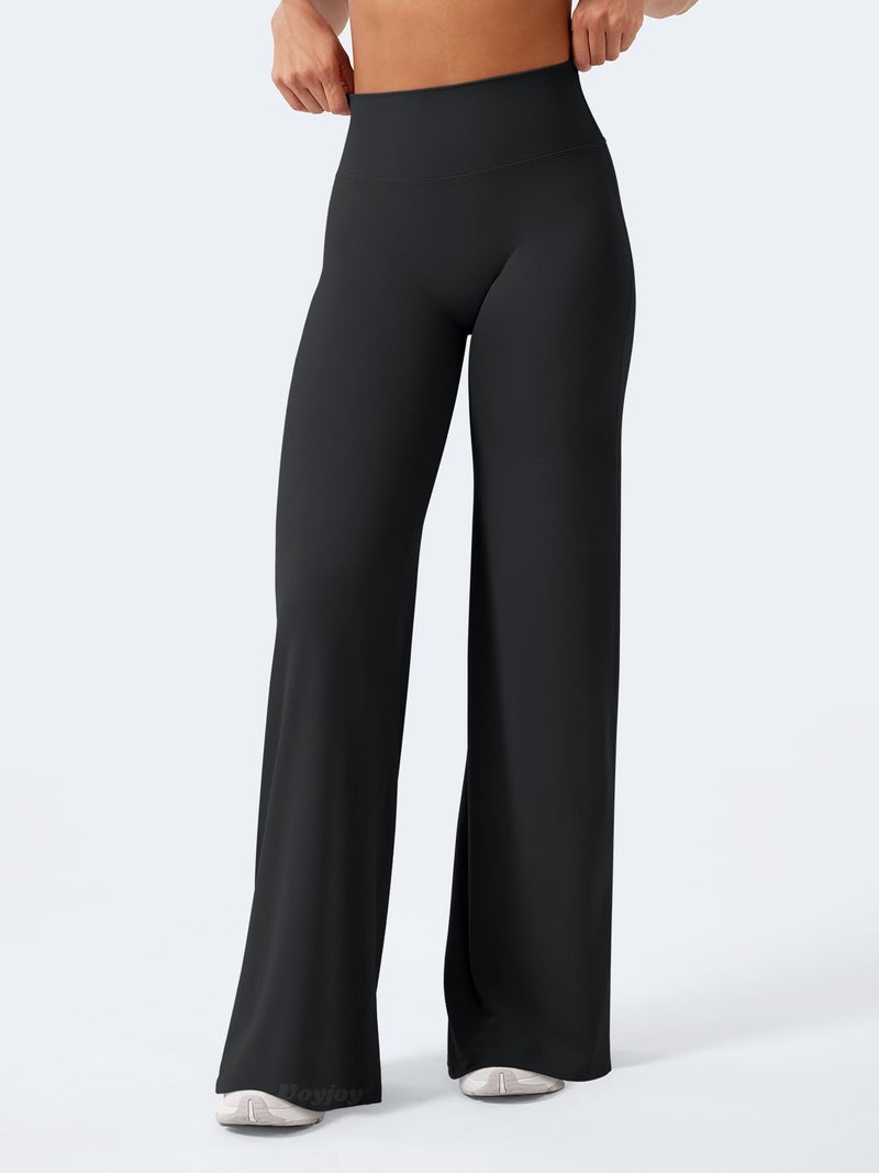 VOYJOY Straight Leggings Bottoms Wide Leg Pants for Women 29"/ 31.5"/33"/35" High Waist Stretch Casual Sweatpants Black - Image 5