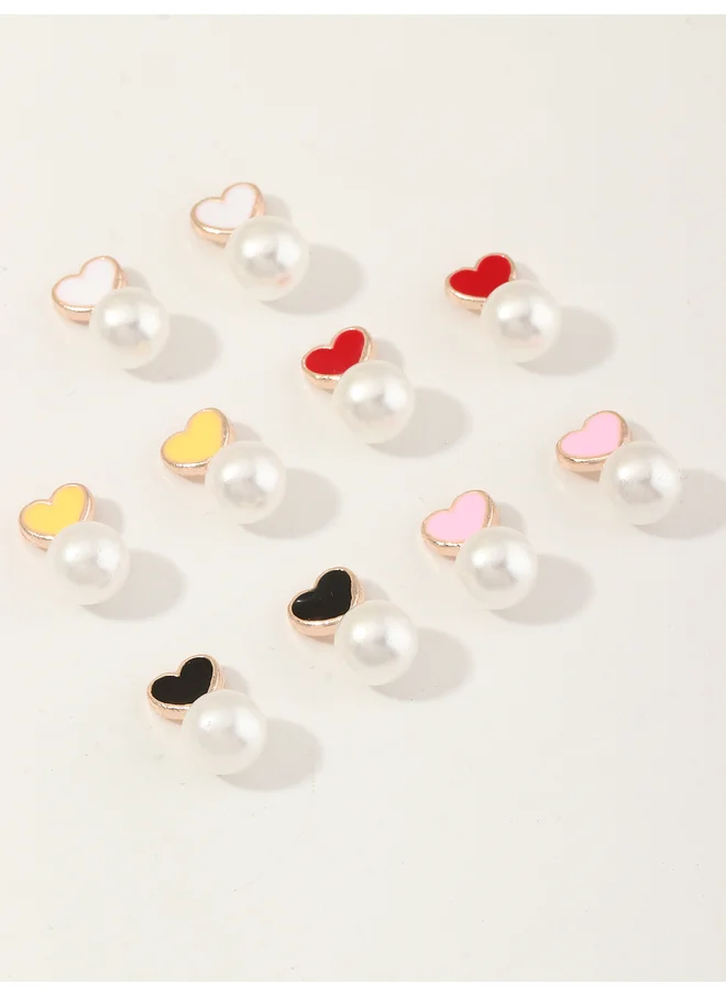 Take Two Take Two Set of 5 - Heart Shape with Faux Pearl Drop Earrings