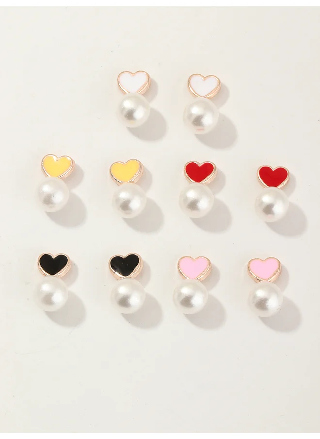 Take Two Take Two Set of 5 - Heart Shape with Faux Pearl Drop Earrings