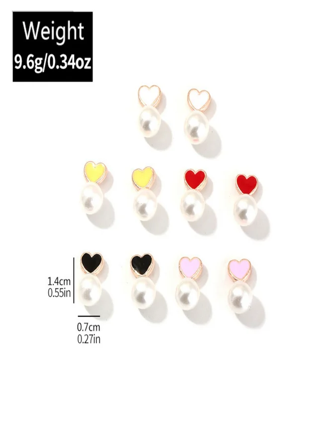 Take Two Take Two Set of 5 - Heart Shape with Faux Pearl Drop Earrings