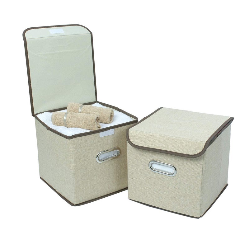 DR Mall Square Foldable Storage Box with Lid Ideal for Toys Books Shoes Other Home Sundries NonWoven Cotton 25 x 25 x 25 cm - Image 4