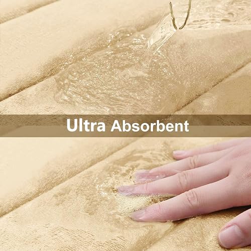 Buganda Memory Foam 3 Pieces Bathroom Rugs Set - Thick Soft Absorbent Non-Slip Bath Mats, Washable Small/Large/Contour Bath Rugs (24" x 16" + 30" x 20" + 24" x 20", Beige) - Image 5