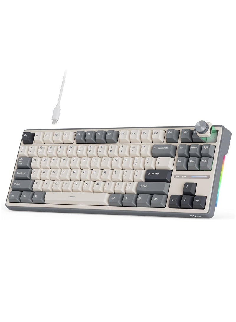 Royal Kludge RK Royal Kludge R87 Pro TKL Wired Gaming Keyboard, Creamy Pre-Lubed Switch, Hot-Swappable, Gasket Mount, Supports QMK/VIA Programming, Cherry Profile PBT, English-Arabic Layout, Half Grey | R87Pro - Image 2