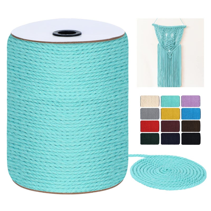 Macrame Cord 4mm x 328Yards 984Feet Colored Natural Macrame Rope 3 Strands Twisted Colorful Macrame Cotton Cord for Wall Hanging Plant Hangers Gift Wrapping and Wedding Decorations Teal