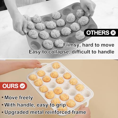 CAKETIME Mini Muffin Pan, Metal Reinforced Frame Mini Cupcake Pans 24 Cups Nonstick Muffin Silicone Molds with Handle for Baking Muffins, Cupcakes, Egg Bites 2 Pack - Image 4