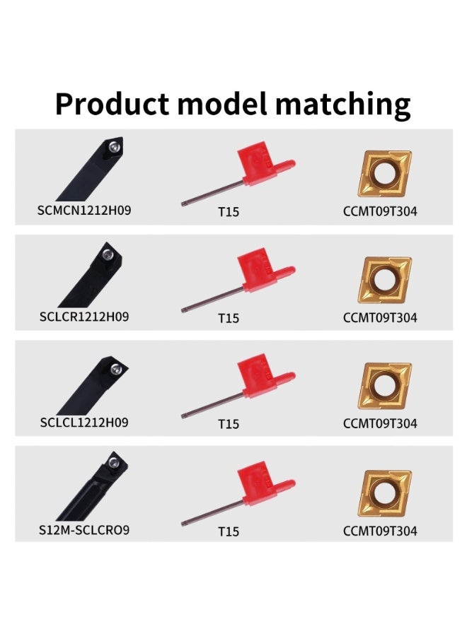 12mm Indexable Lathe Turning Tool Kit- 4Pcs Metal Lathe Tools Holder Set with CCMT09T304 Carbide Insert for Turning S12M-SCLCR09/SCMCN1212H09/SCLCL1212H09/SCLCR1212H09 - Image 5