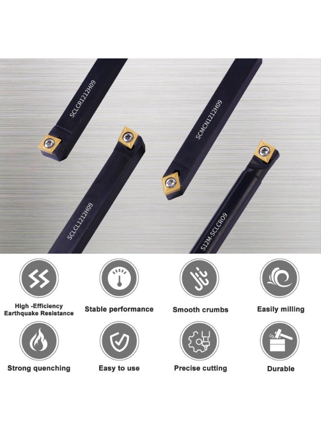 12mm Indexable Lathe Turning Tool Kit- 4Pcs Metal Lathe Tools Holder Set with CCMT09T304 Carbide Insert for Turning S12M-SCLCR09/SCMCN1212H09/SCLCL1212H09/SCLCR1212H09 - Image 4