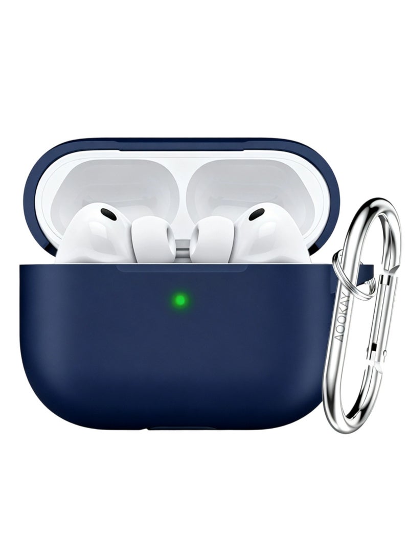 for Apple AirPods Pro 3/AirPods Pro 3th Generation Case Cover with Keychain, Full Protective Silicone Case Accessories, Front LED Visible (Dark Blue) - Image 1