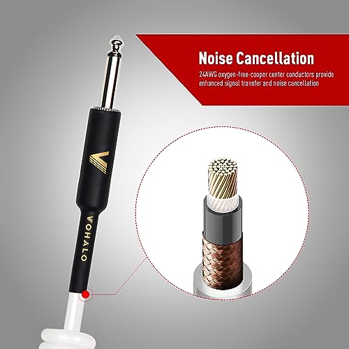 VOHALO Coil Guitar Cable 32 Feet/10M Instrument Coiled Curly Cord for Guitar Bass 1/4 inch Right Angle to Straight White - Image 3