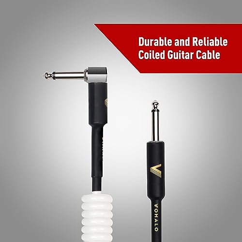 VOHALO Coil Guitar Cable 32 Feet/10M Instrument Coiled Curly Cord for Guitar Bass 1/4 inch Right Angle to Straight White - Image 2