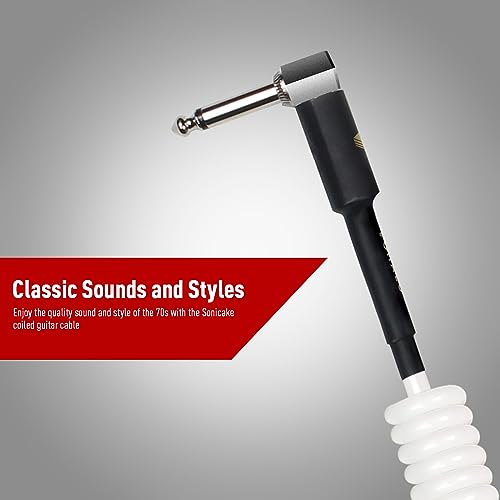 VOHALO Coil Guitar Cable 32 Feet/10M Instrument Coiled Curly Cord for Guitar Bass 1/4 inch Right Angle to Straight White - Image 4