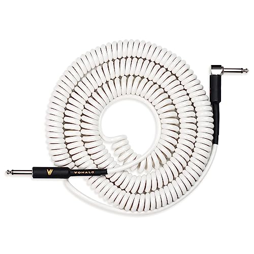 VOHALO Coil Guitar Cable 32 Feet/10M Instrument Coiled Curly Cord for Guitar Bass 1/4 inch Right Angle to Straight White - Image 1
