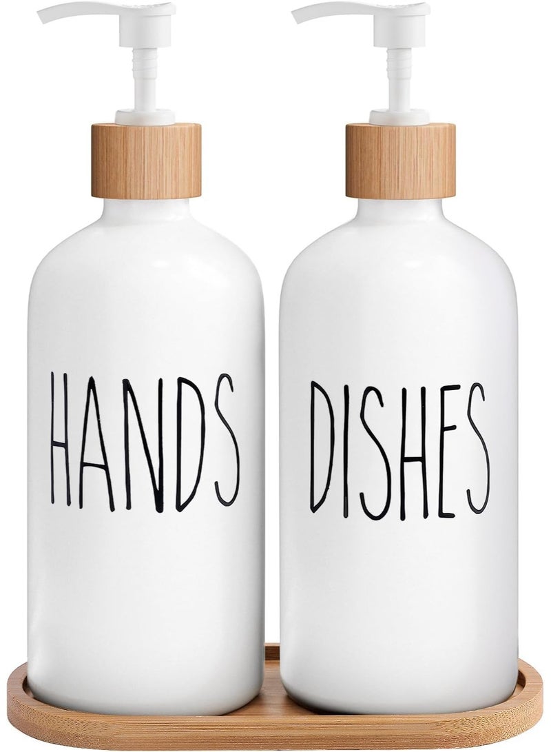 White Glass Soap Dispenser Set for Kitchen - Hand and Dish Soap Dispensers Suitable for Farmhouse and Rustic Kitchen Decor - Image 1