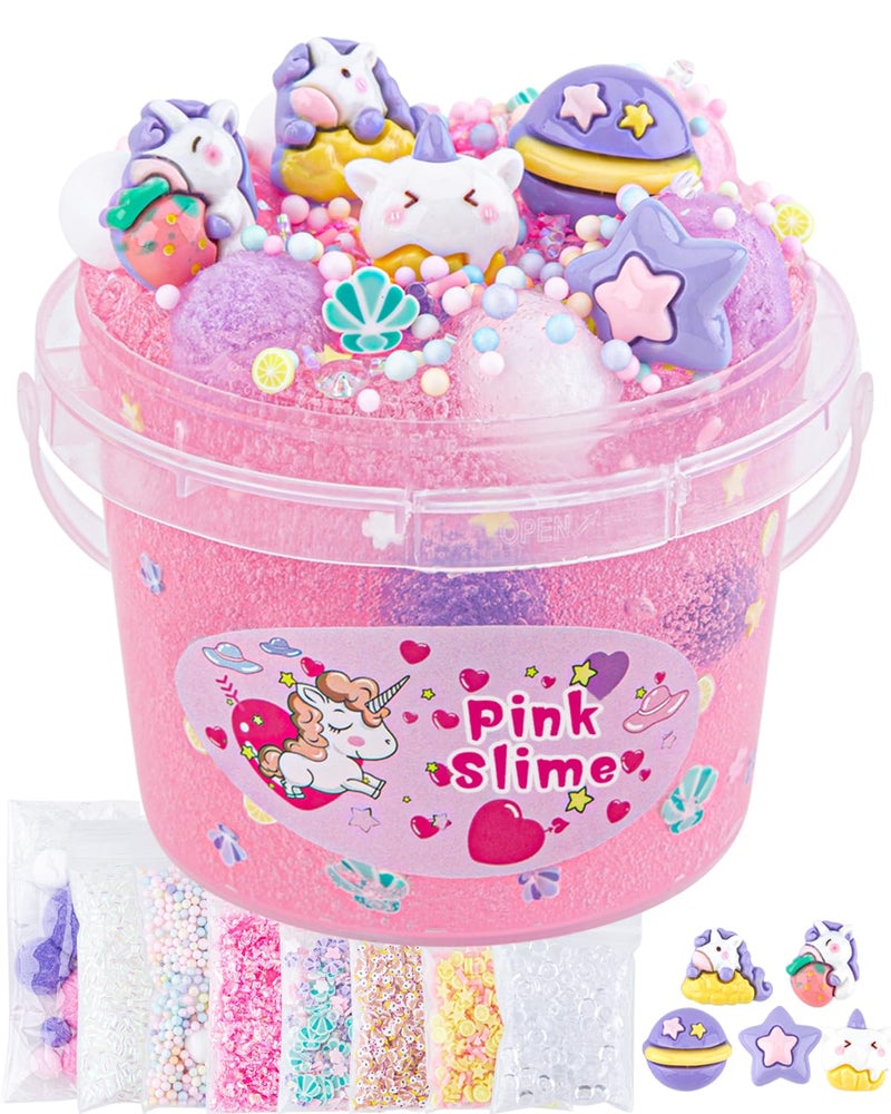 Okaybee 10 FL OZ Unicorn Slime Kit Pink Clear Slime Bucket Slimes Party Favors for Kids Glimmer Crunchy Slimes Includes 9 Packs of Addins Sensory Experience DIY Toys for Girls and Boys Ages 812 - Image 2