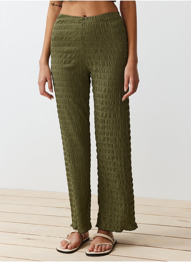 trendyol - Khaki Textured Regular/Normal Cut Zero Sleeve Flexible Knitted Blouse Trousers Bottom-Top Set TWOSS24AU00032 - Image 1