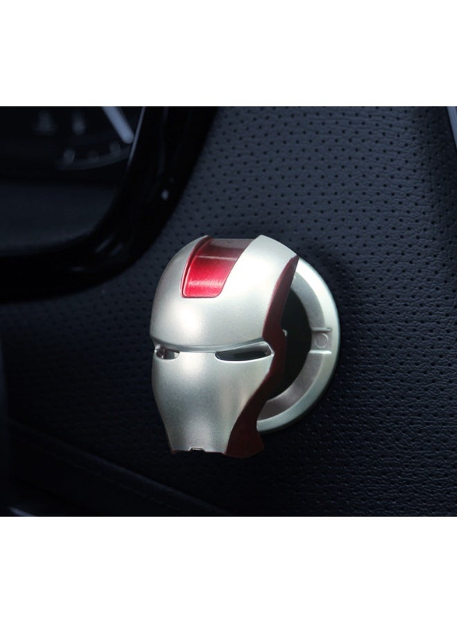 3D Silver Iron Man Helmet Car Push Start Button Cover, 150° Rotatable Ignition Switch Decor Sticker, Aluminum Alloy One Key Start Stop Protector, Car Interior Modification Accessories, Inner Diameter 3cm, Outer Diameter 4cm - Image 1