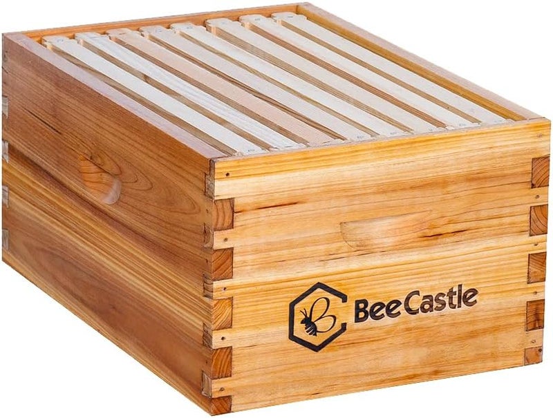BeeCastle Heavy Wax Coated Langstroth Unassembled Deep/Brood Box with Frames and Beeswax Coated Foundation Sheet (8 Frame) - Image 1