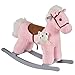 Qaba Kids Plush RideOn Rocking Horse with Bear Toy Children Chair with Soft Plush Toy Fun Realistic Sounds Pink - Image 3