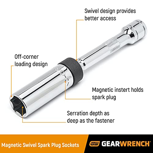 GEARWRENCH 3/8" Drive 6 Pt. Magnetic Swivel Spark Plug Socket 9/16" x 6"- 3938D , Black - Image 3