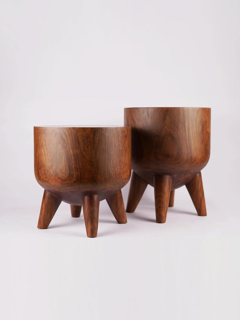 nufofo nufofo Wooden Side Table Tea Table for Living Room Sofa Bedside Nightstand Decor Furnitures Accent Table Natural Sheesham Wood Single Block Hand Carved Large  - Image 1