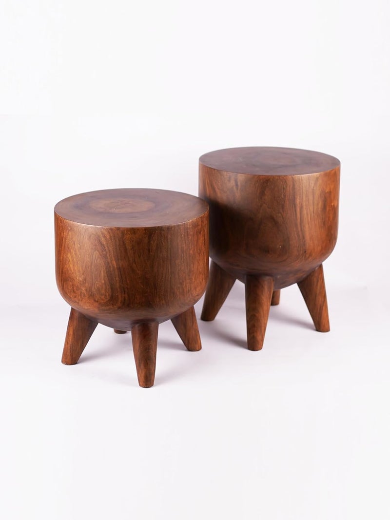 nufofo nufofo Wooden Side Table Tea Table for Living Room Sofa Bedside Nightstand Decor Furnitures Accent Table Natural Sheesham Wood Single Block Hand Carved Large  - Image 3