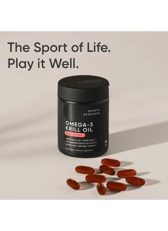 SPORTS RESEARCH - Sports Research Krill Oil Supplement with EPA & DHA Omega 3, Phospholipids & Astaxanthin from Antarctic Krill - Highest Concentration of Krill Oil for Men & Women - 1000mg, 60 Softgel Capsules - Image 1