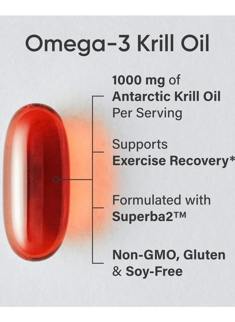 SPORTS RESEARCH - Sports Research Krill Oil Supplement with EPA & DHA Omega 3, Phospholipids & Astaxanthin from Antarctic Krill - Highest Concentration of Krill Oil for Men & Women - 1000mg, 60 Softgel Capsules - Image 1