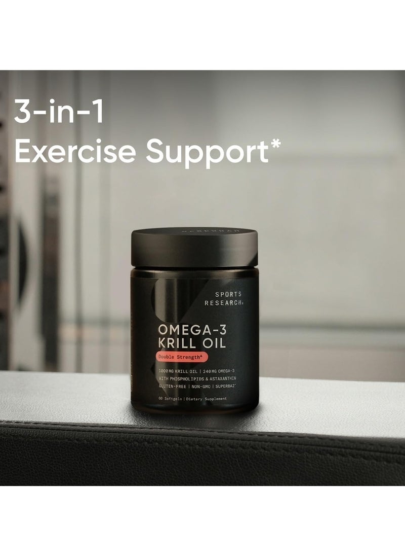 SPORTS RESEARCH - Sports Research Krill Oil Supplement with EPA & DHA Omega 3, Phospholipids & Astaxanthin from Antarctic Krill - Highest Concentration of Krill Oil for Men & Women - 1000mg, 60 Softgel Capsules - Image 1